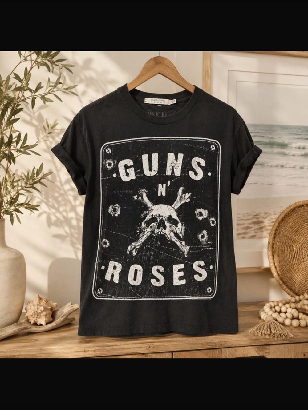 Alice + Olivia Black Guns N' Roses Graphic Tee